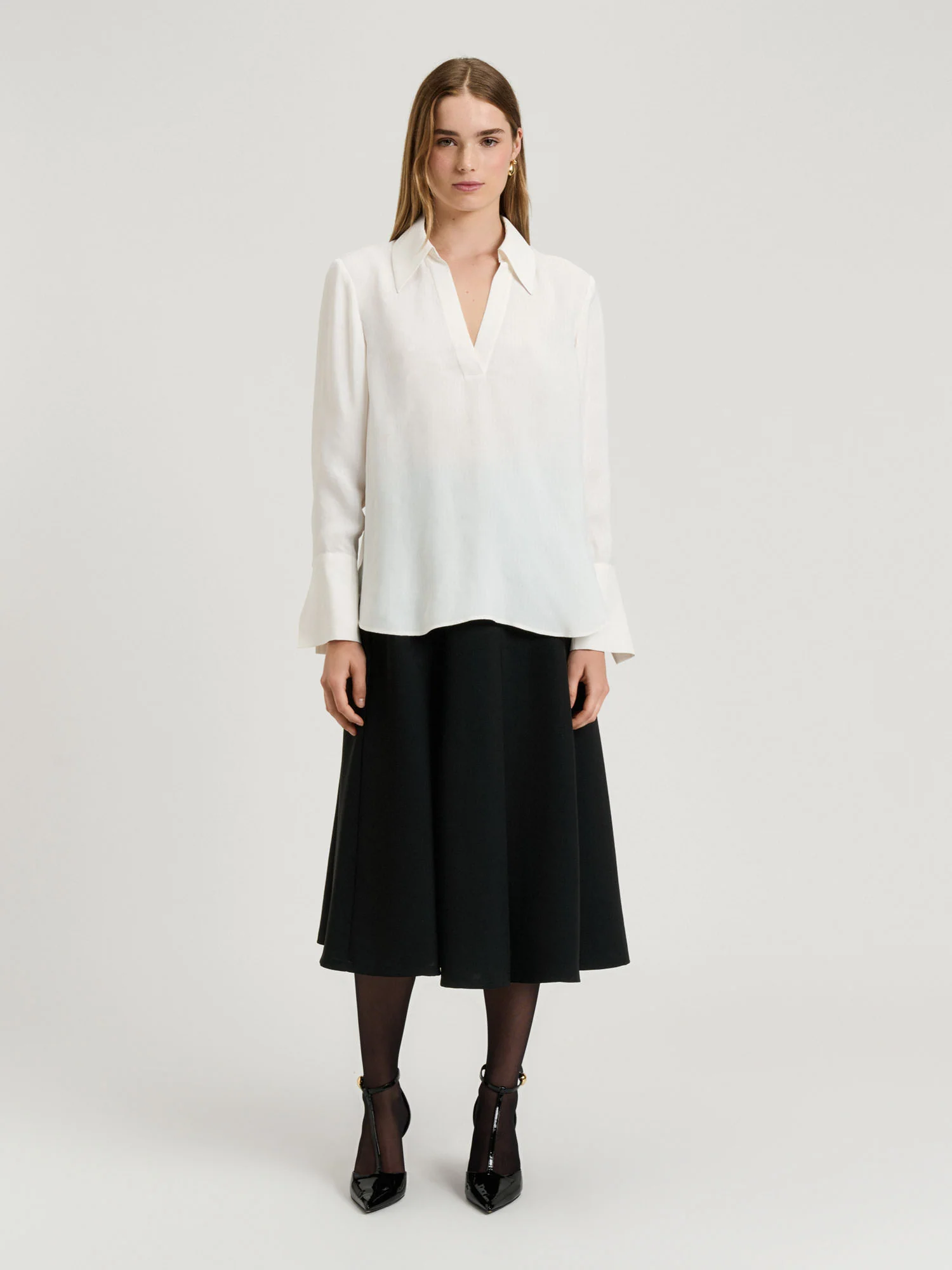 SHEER VISCOSE STRIPE COLLARED TOP - Image 6