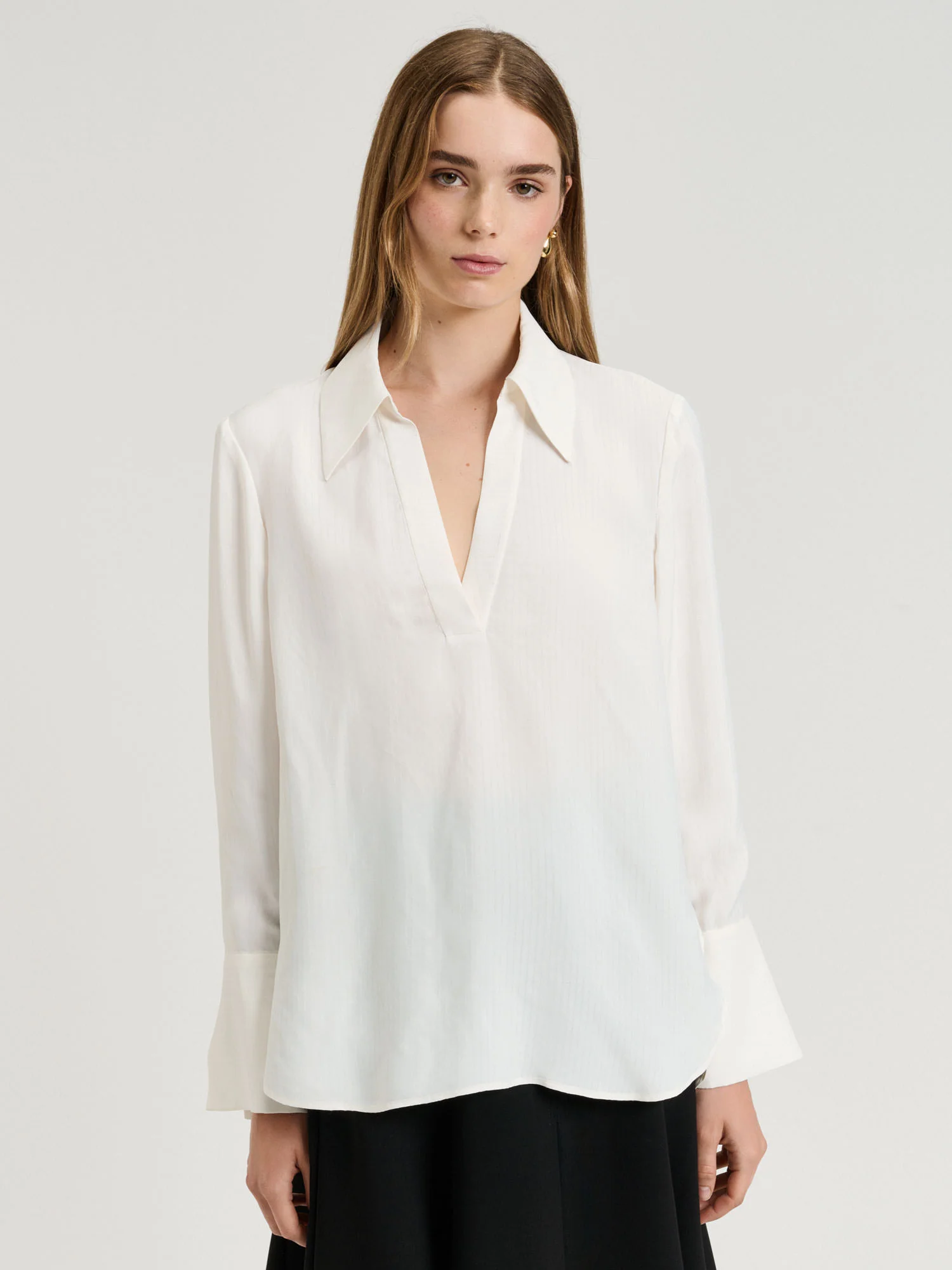 SHEER VISCOSE STRIPE COLLARED TOP - Image 7