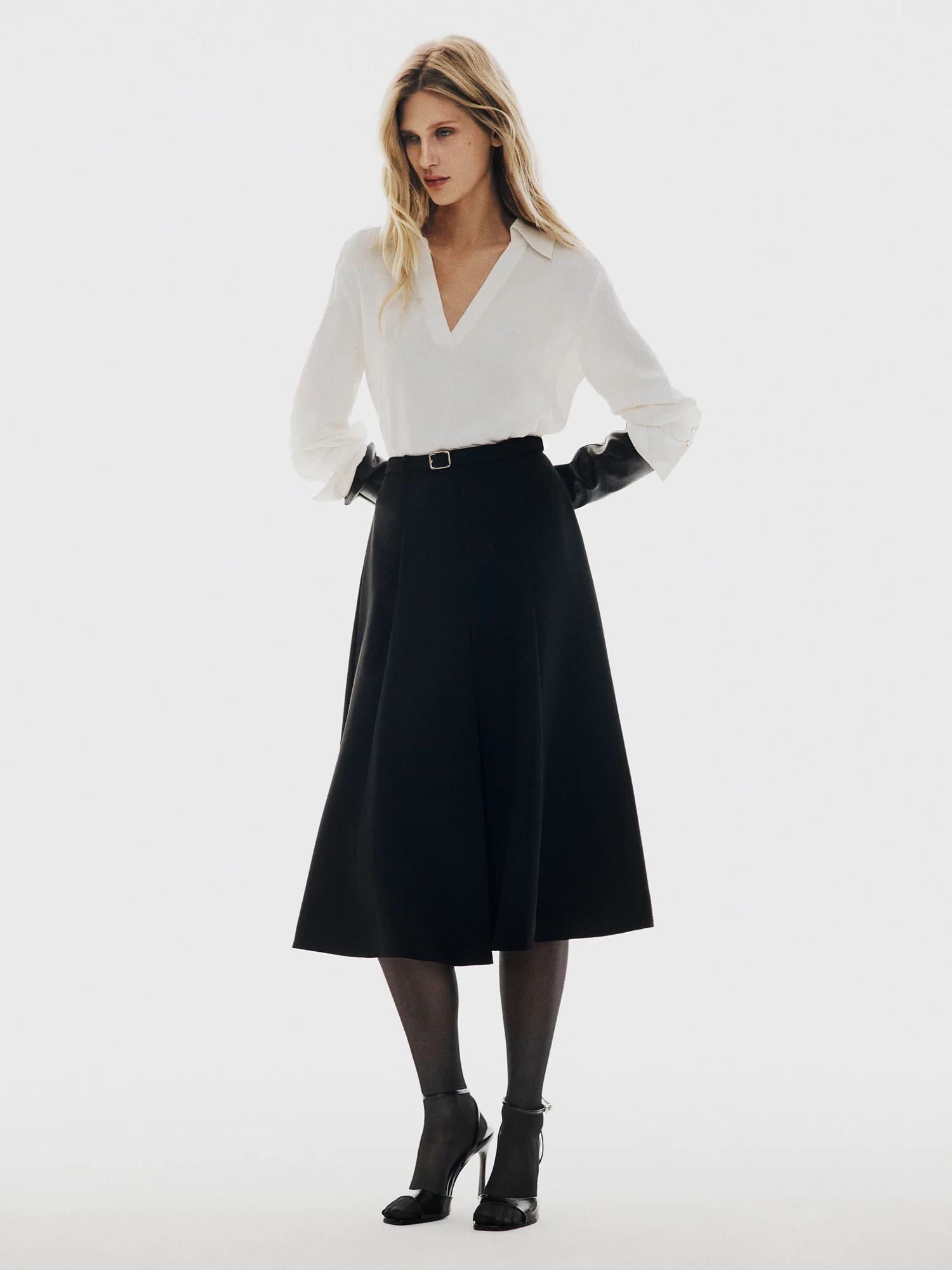 SHEER VISCOSE STRIPE COLLARED TOP - Image 9
