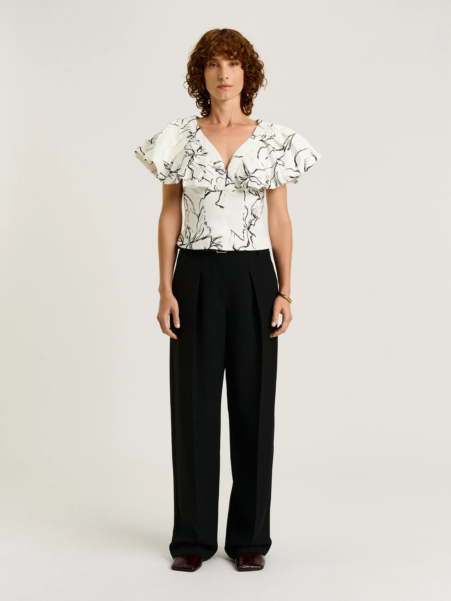 SKETCH FLORAL COTTON SATEEN FLOUNCE TOP - Image 2