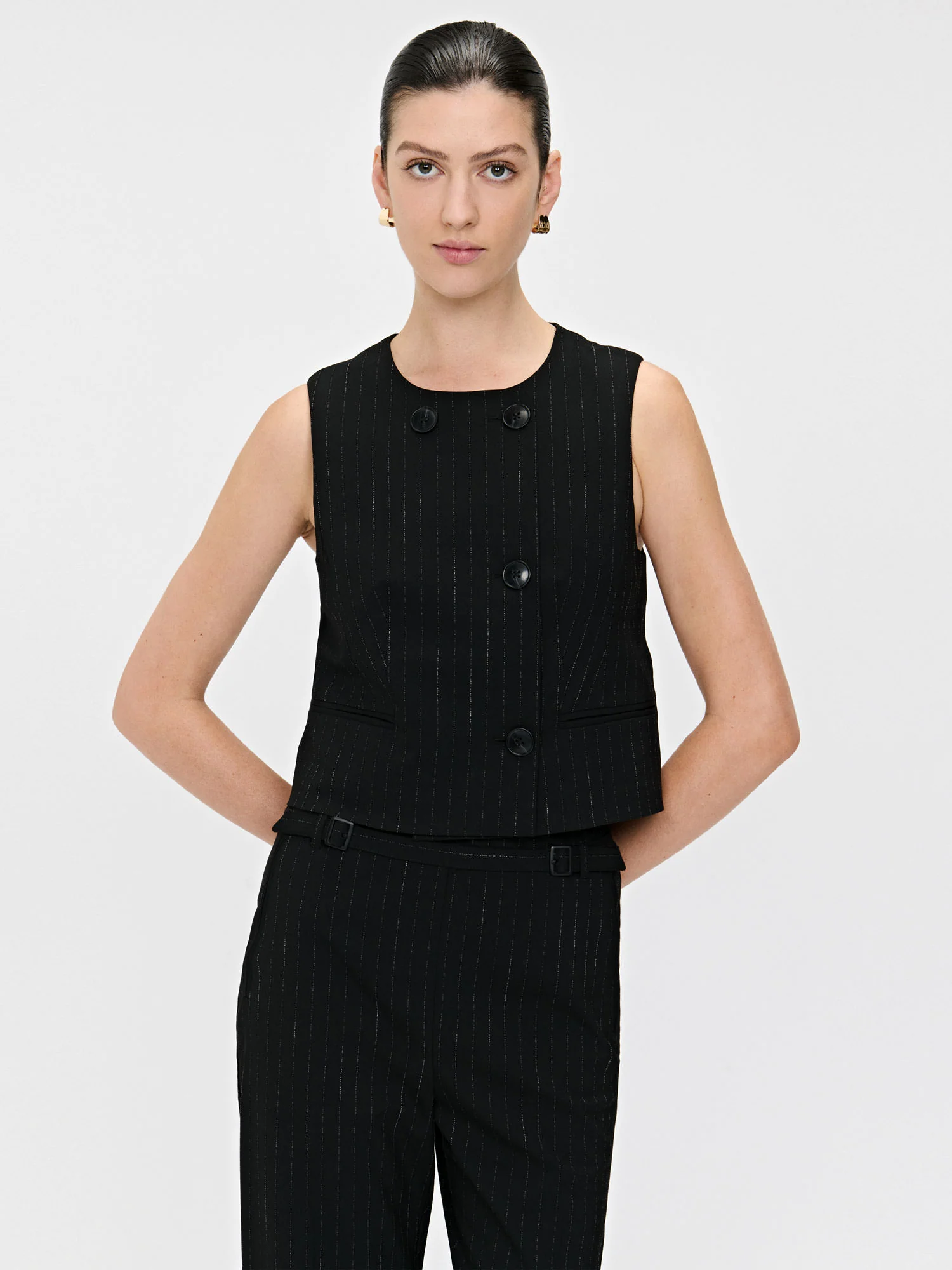 SUBTLE STRIPE CROPPED VEST - Image 2