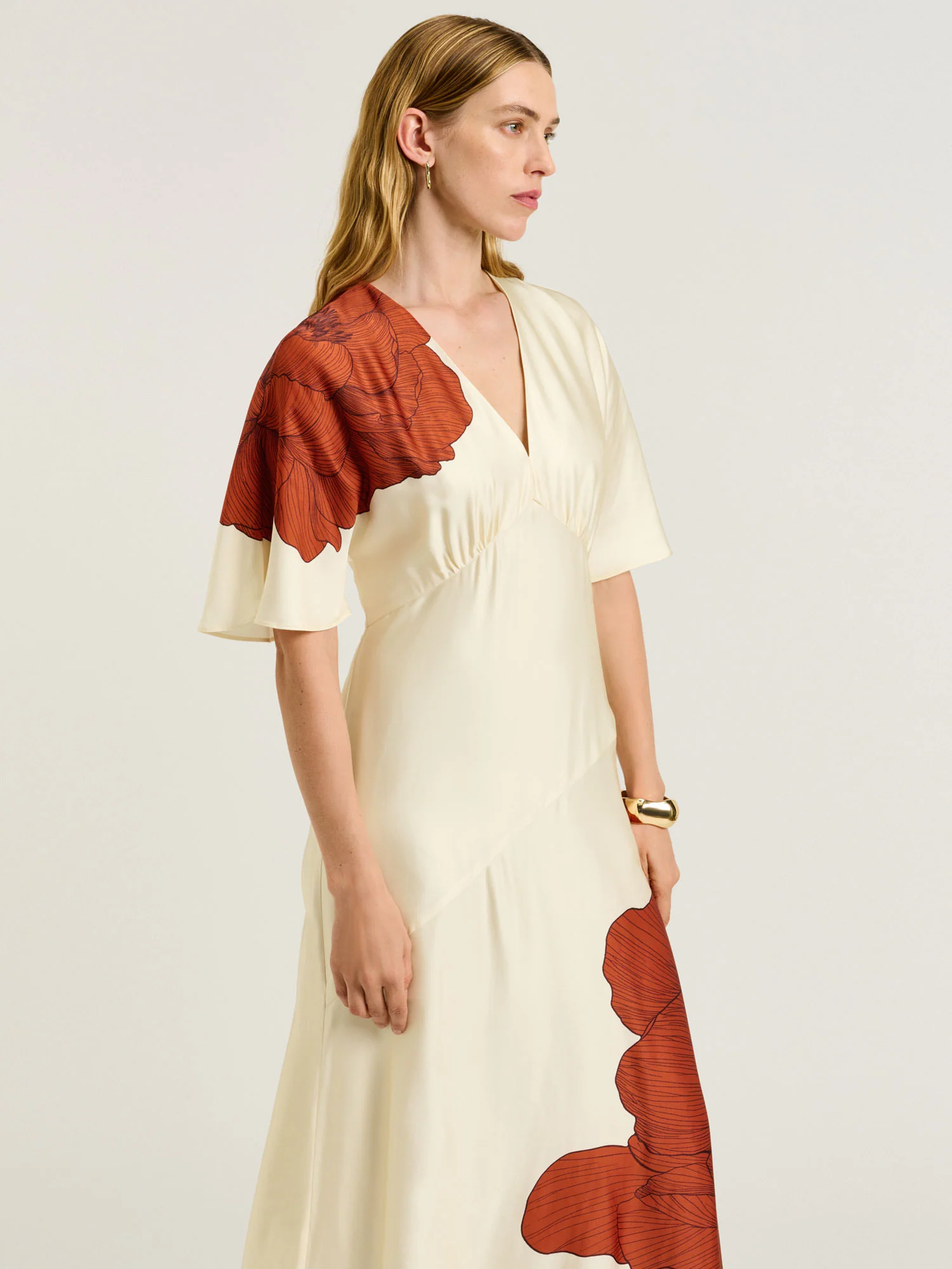 TERRACOTTA POPPY SATIN MIDI DRESS - Image 2