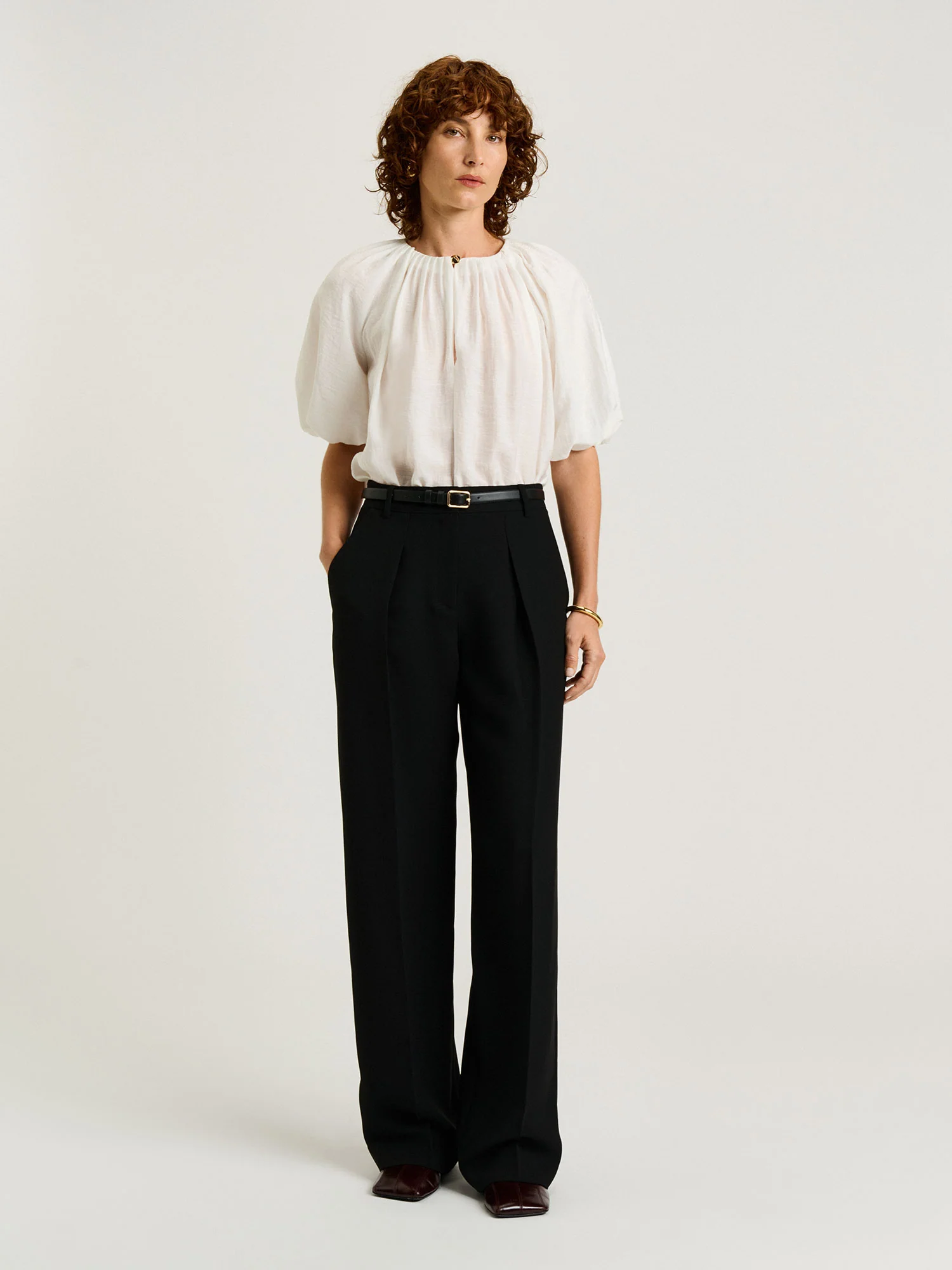 TEXTURED VISCOSE TUCK NECK TOP - Image 2