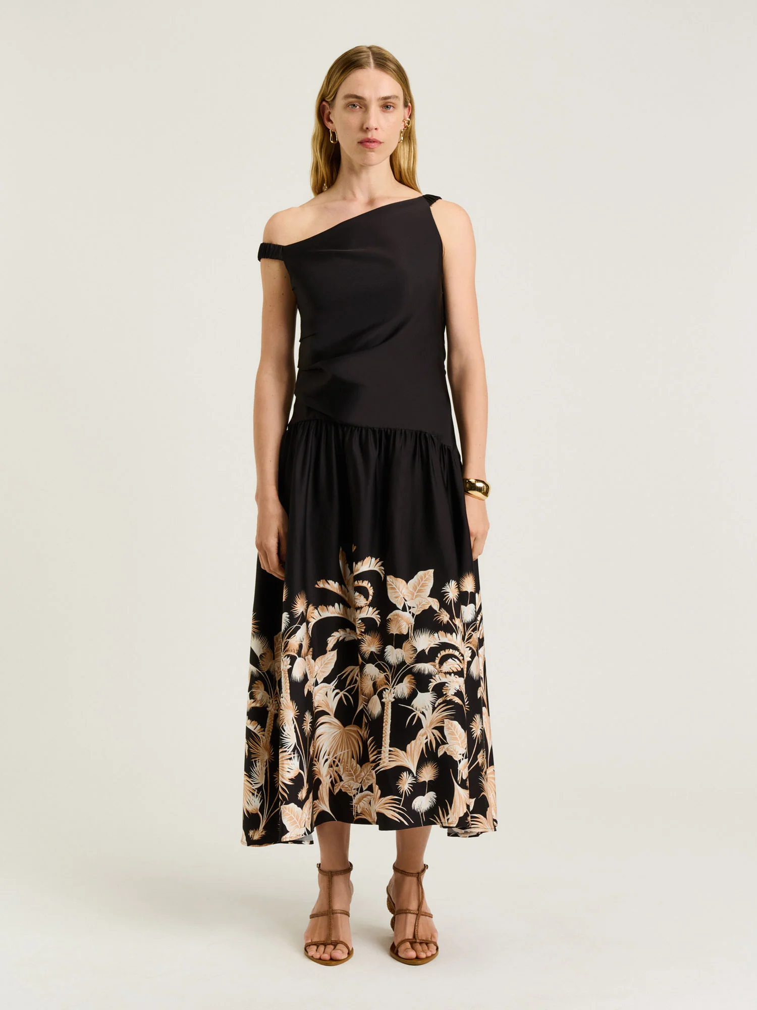 TROPICAL BORDER ASYMMETRIC NECK DRESS