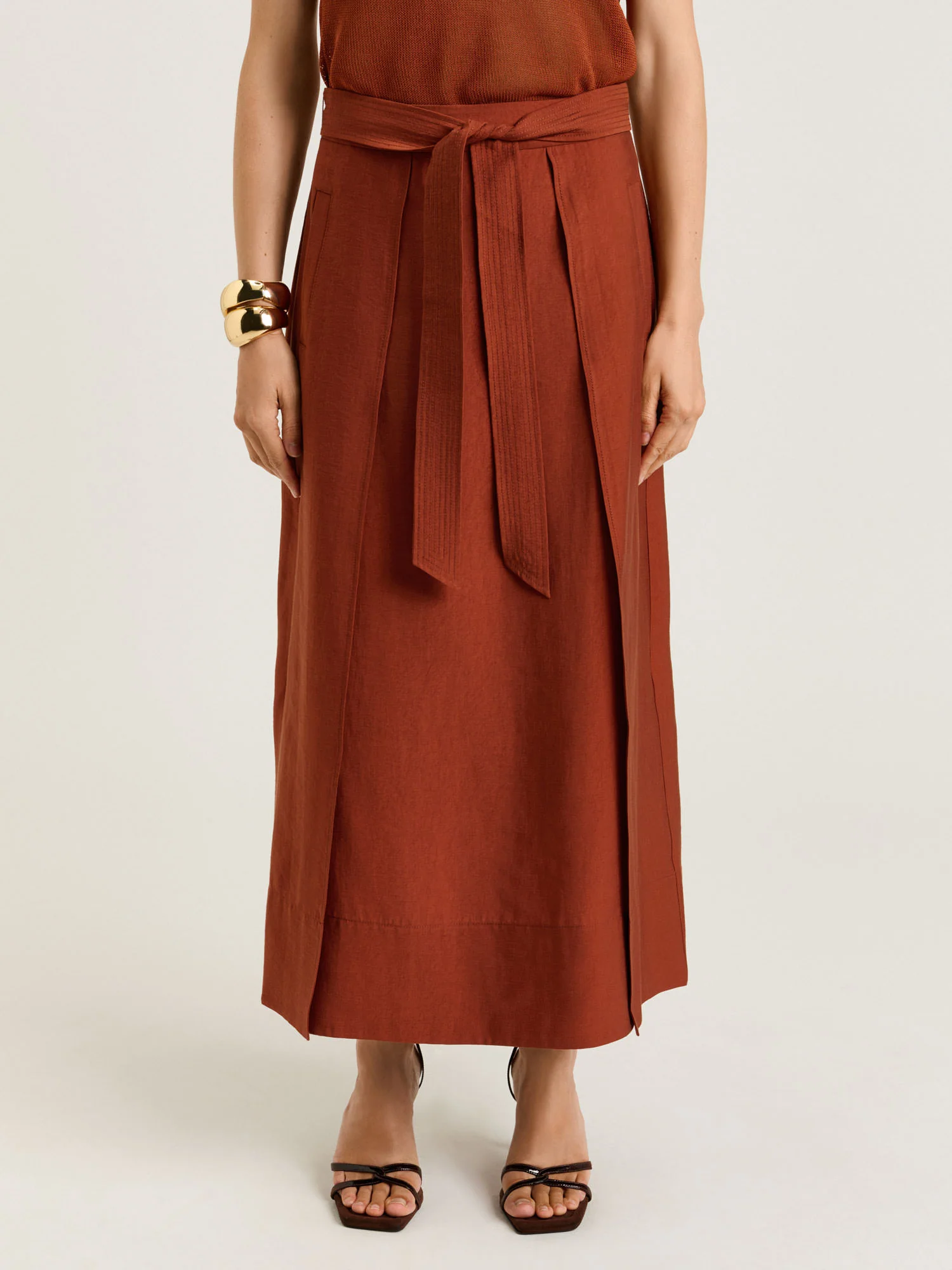 WASHER LYOCELL BELTED MIDI SKIRT - Image 2