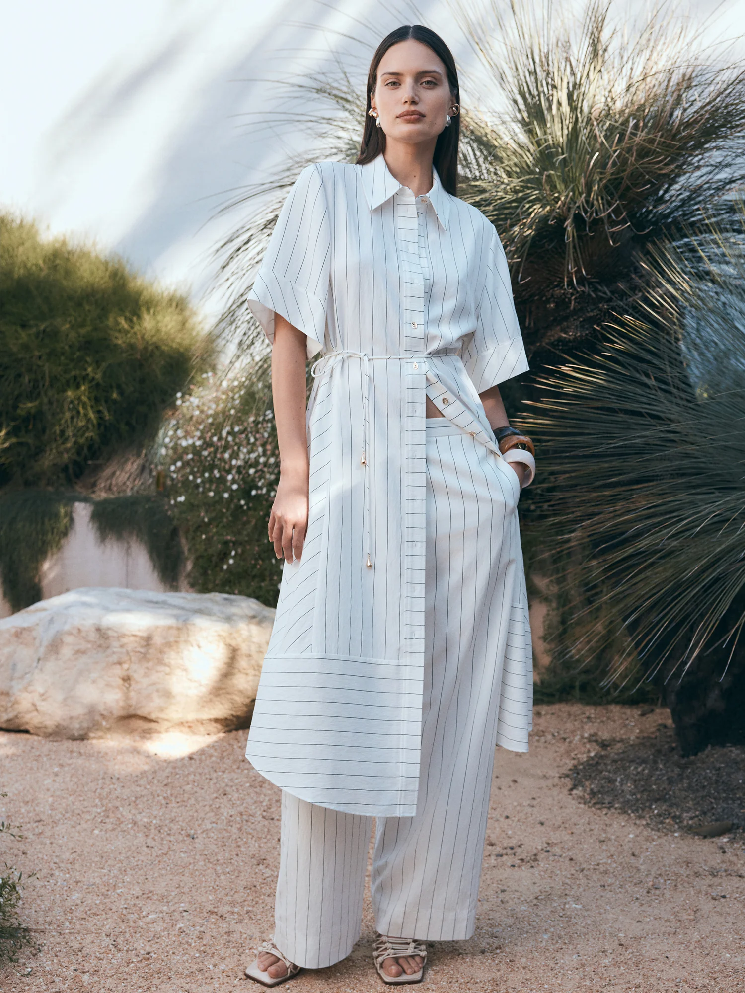 WHITE WIDE PINSTRIPE STRAIGHT LEG PANT - Image 6