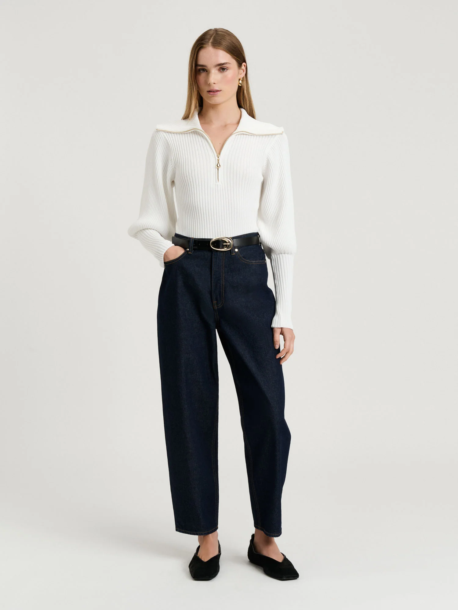 ZIP COLLAR BLOUSON SLEEVE KNIT - Image 2